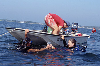 Charlene and students using SCUBA to do research in Waquoit Bay