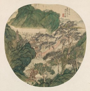 Yao Zhengyong, Fan: Solitary Monastery in Mountains (ca. 1860)