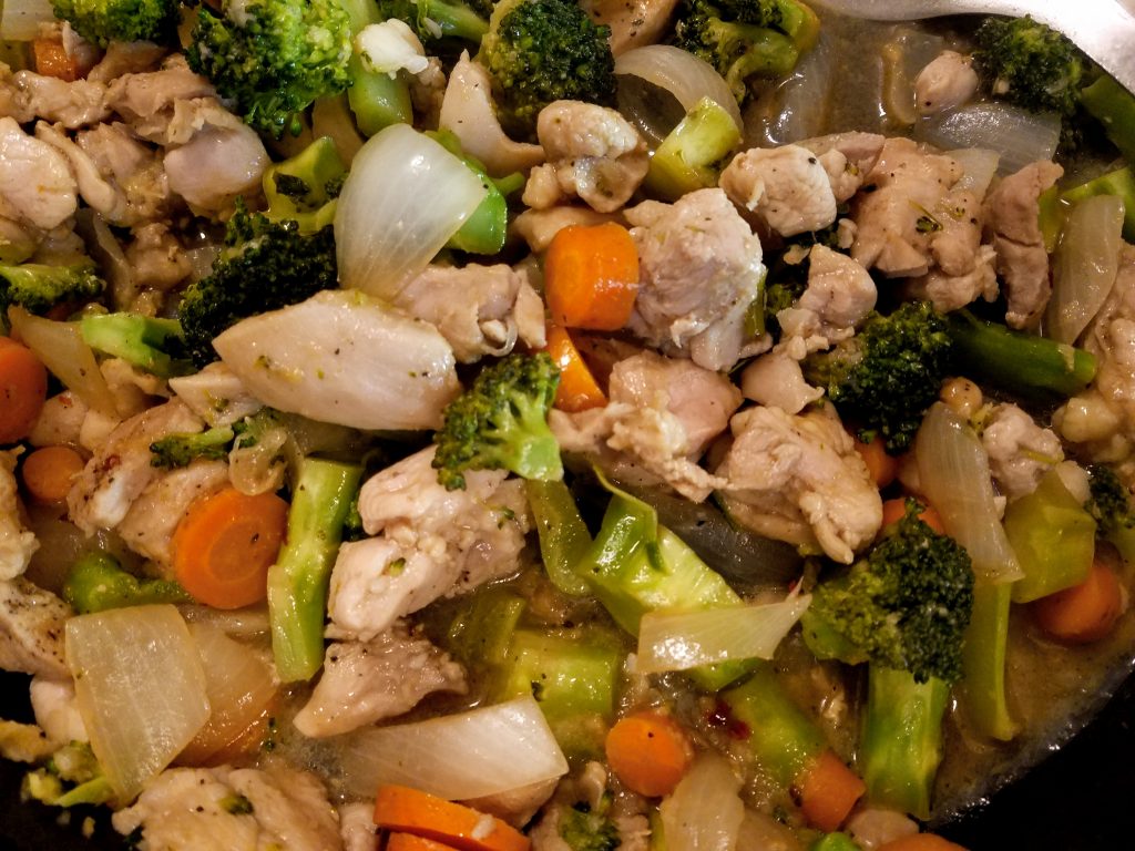 chicken and broccoli stir fry closeup