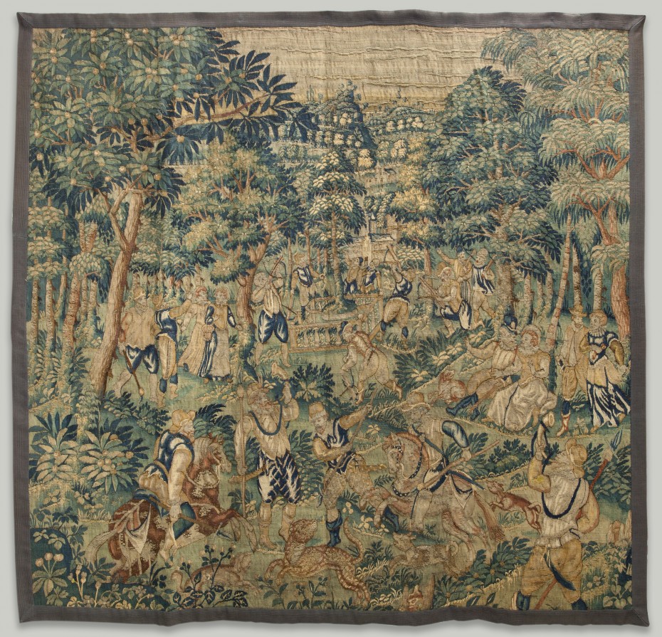 Flemish, Tapestry with Leopard Hunting Scene, 17th c.