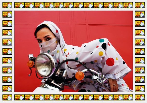 Hassan Hajjaj Rider 2010 Metallic Lambda Print on 3mm White Dibond 62.2h x 90.5w cm Taymour Grahne Gallery 
