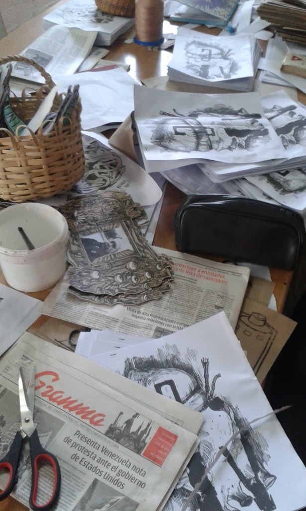 Materials used in the making of artists books at Ediciones Vigía, Matanzas, Cuba, April 2015. Photo credit: Michele Hardesty.