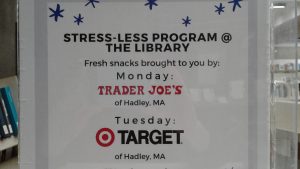 stress-less program @ library Tuesday night snacks by Target