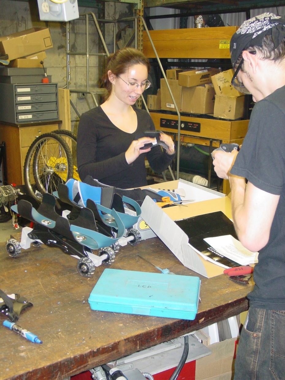 Students working a bench