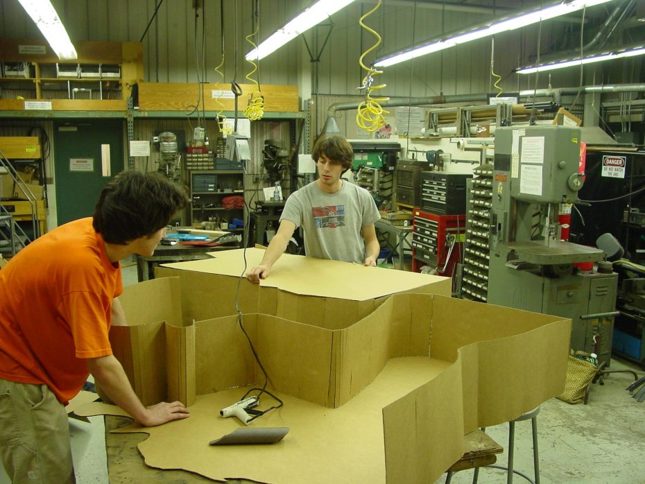 Students working on cardboard project
