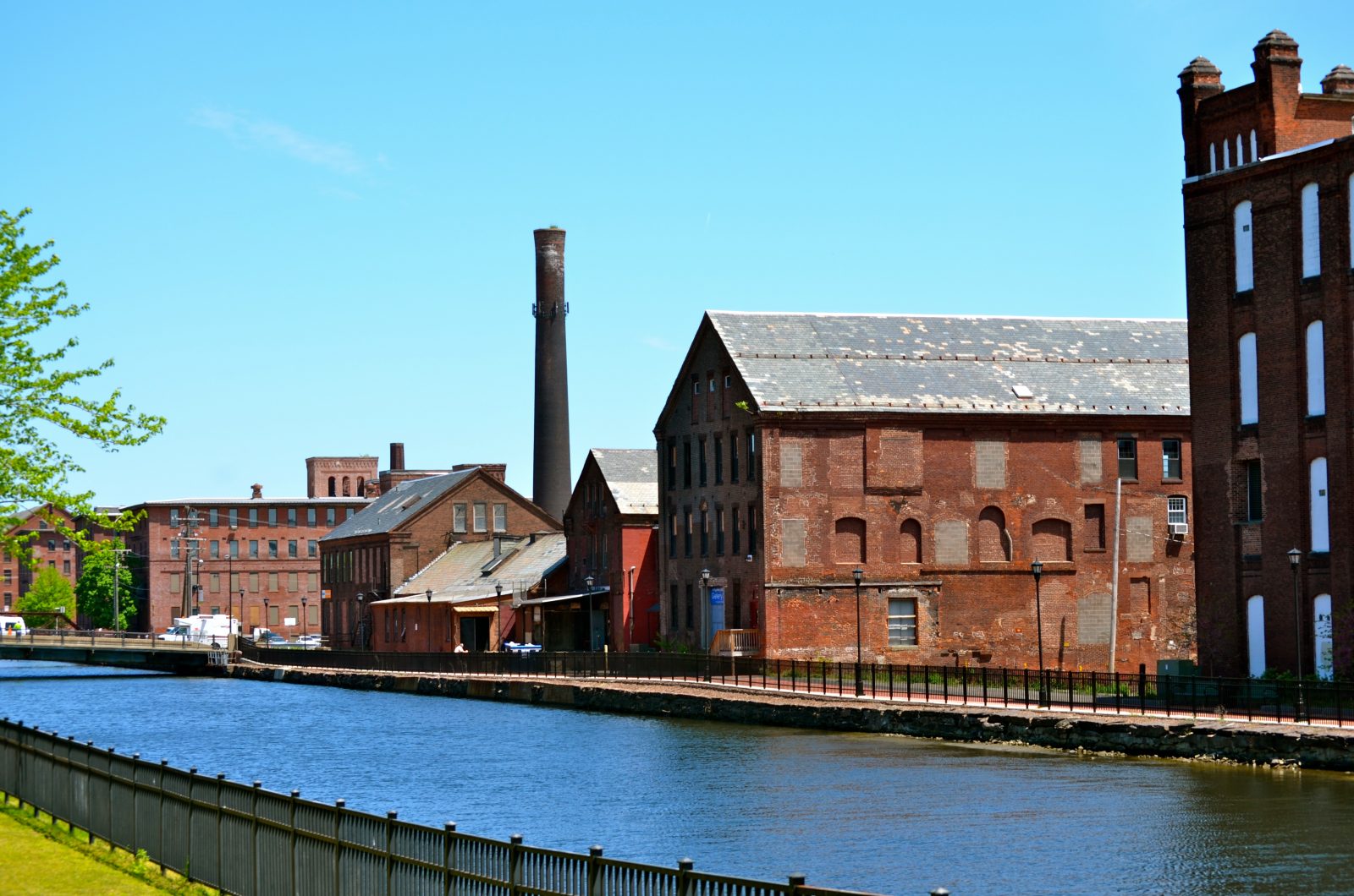 Brick mill buildings along Holyoke canal