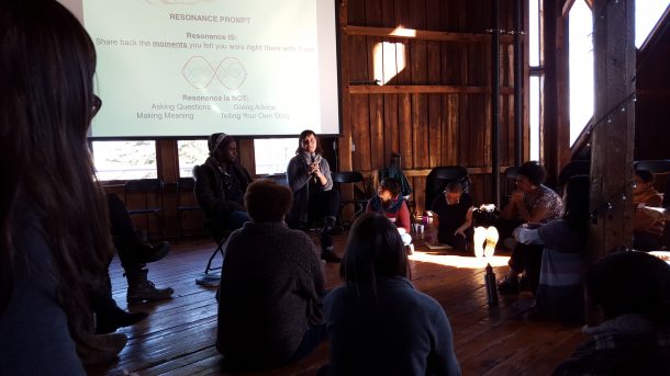 Javiera sharing at the Culture of Radical Engagement Residency