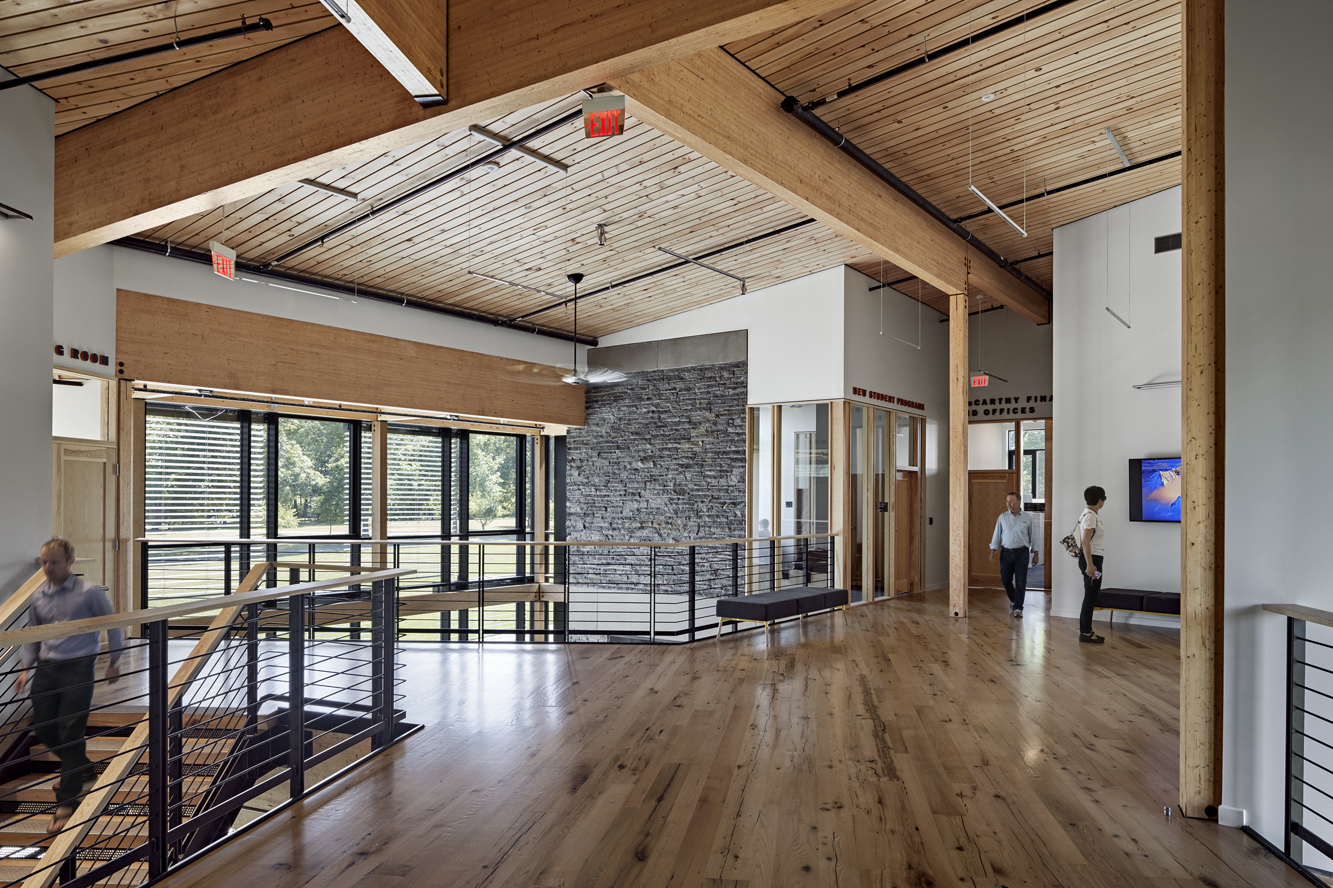 Wood and natural light on the second floor of the R.W. Kern Center.