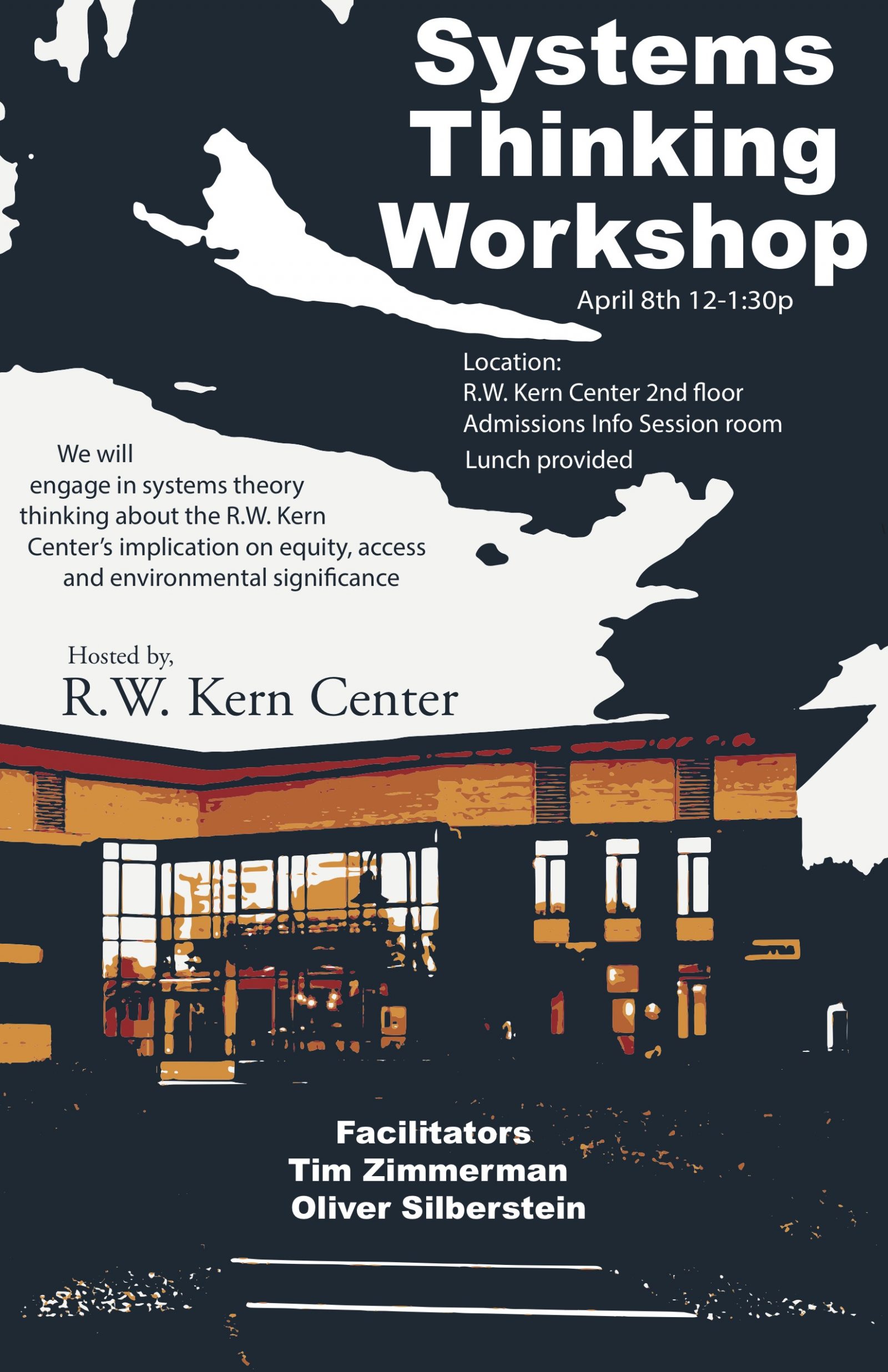 Event poster, a moody illustration of the R.W. Kern Center