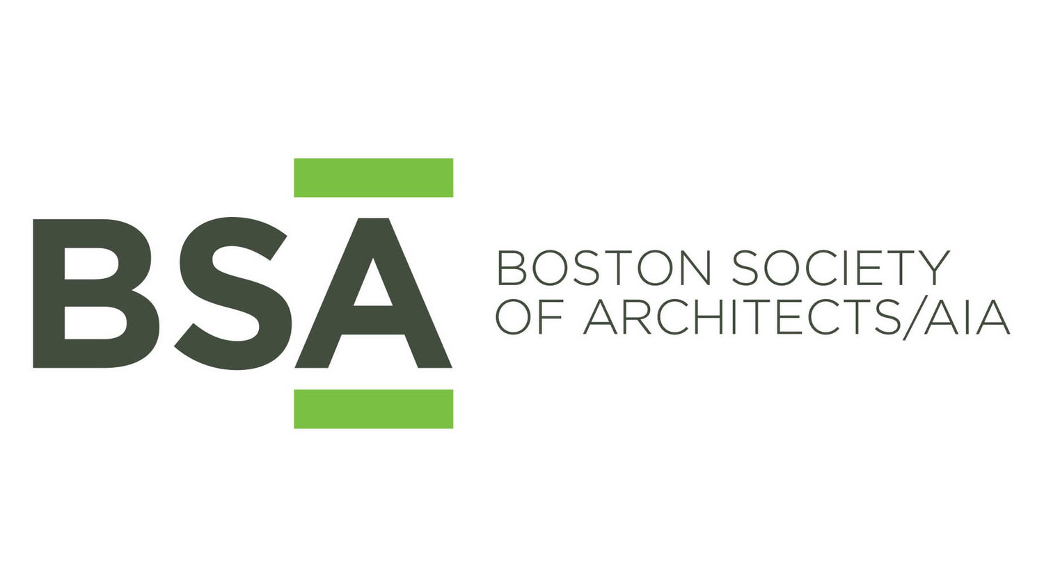 On a white background there are gray words (logo) that reads, "BSA. Boston Society of Architects/AIA"