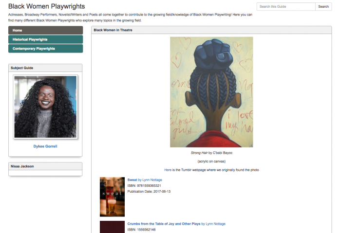 Screenshot of "Black Women Playwrights" Resource Guide