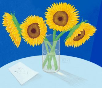 Art work- picture of sunflowers by former Hampshire College Librarian Robin Potter Nolasco