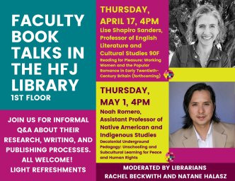 Flyer for Faculty book talks in the HJF Library this spring